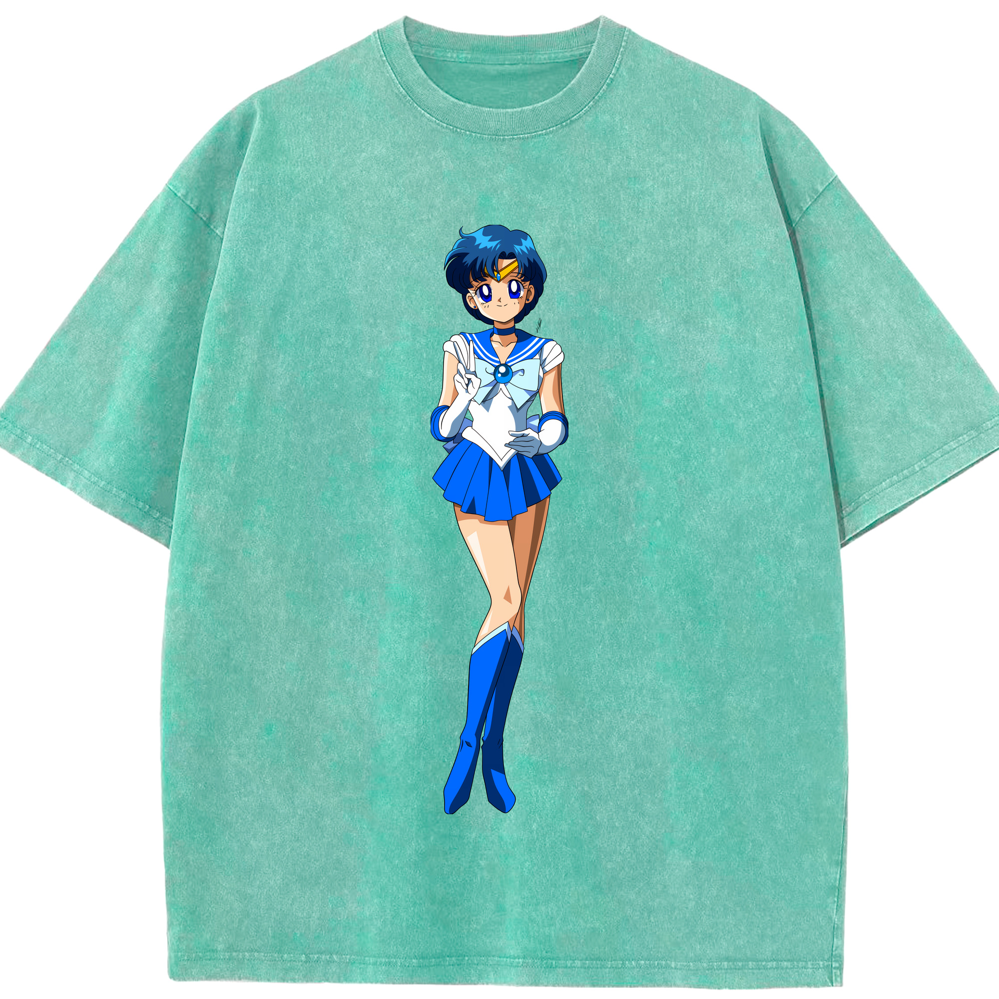 （画像用） 美少女戦士セーラームーン 水野 亜美 みずの あみ Sailor Moon Mizuno Ami 綿100% ヴィンテージ風 半袖Tシャツ（フロントプリント）